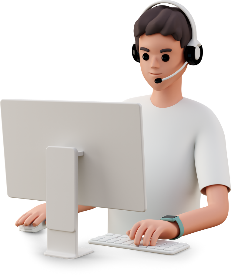 MAN IN HEADSET USING COMPUTER ILLUSTRATION